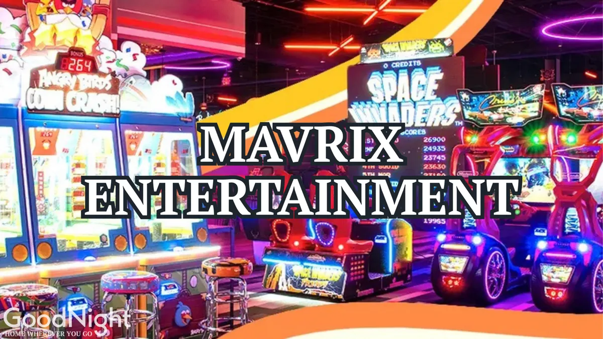 A vibrant interior scene filled with colorful arcade machines and neon lighting, with people enjoying various games. The energetic atmosphere captures the excitement of arcade gaming and group celebrations.